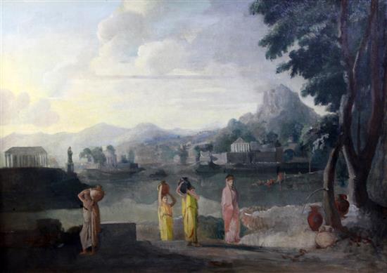 Modern British Water carriers in a classical landscape, 34 x 48in.